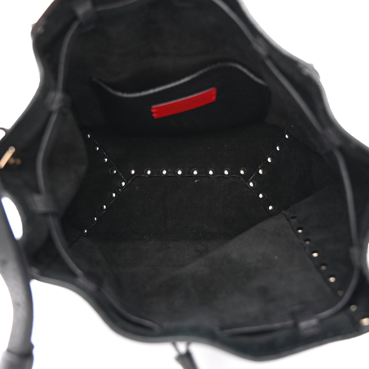 Pebbled Calfskin Rockstud Bucket Bag Black