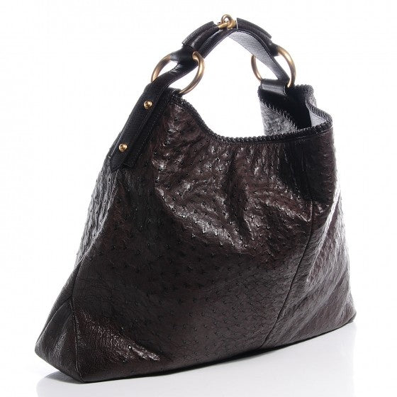 Gucci Ostrich Large Horsebit Chain Hobo Brown 3 of 7