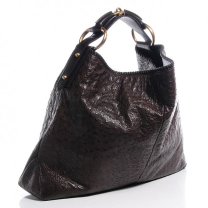 Gucci Ostrich Large Horsebit Chain Hobo Brown 3 of 7