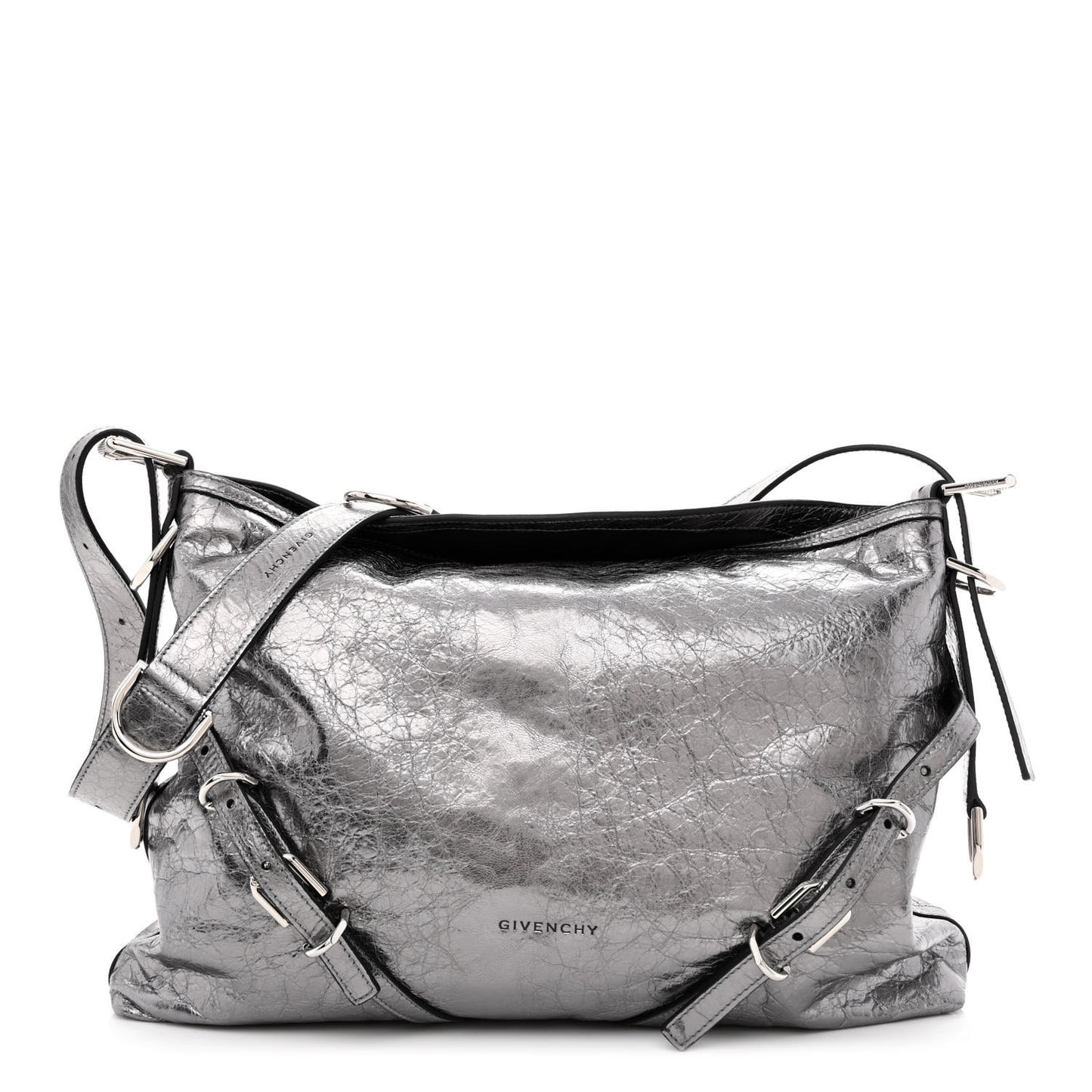 Metallic Calfskin Medium Voyou Bag Silver