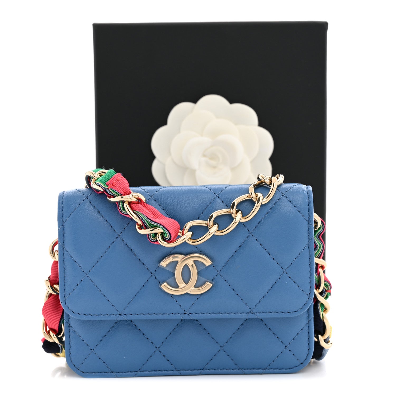 Chanel Shiny Lambskin Ribbon Quilted Flap Belt Bag Blue 11 of 11