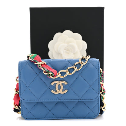 Chanel Shiny Lambskin Ribbon Quilted Flap Belt Bag Blue 11 of 11