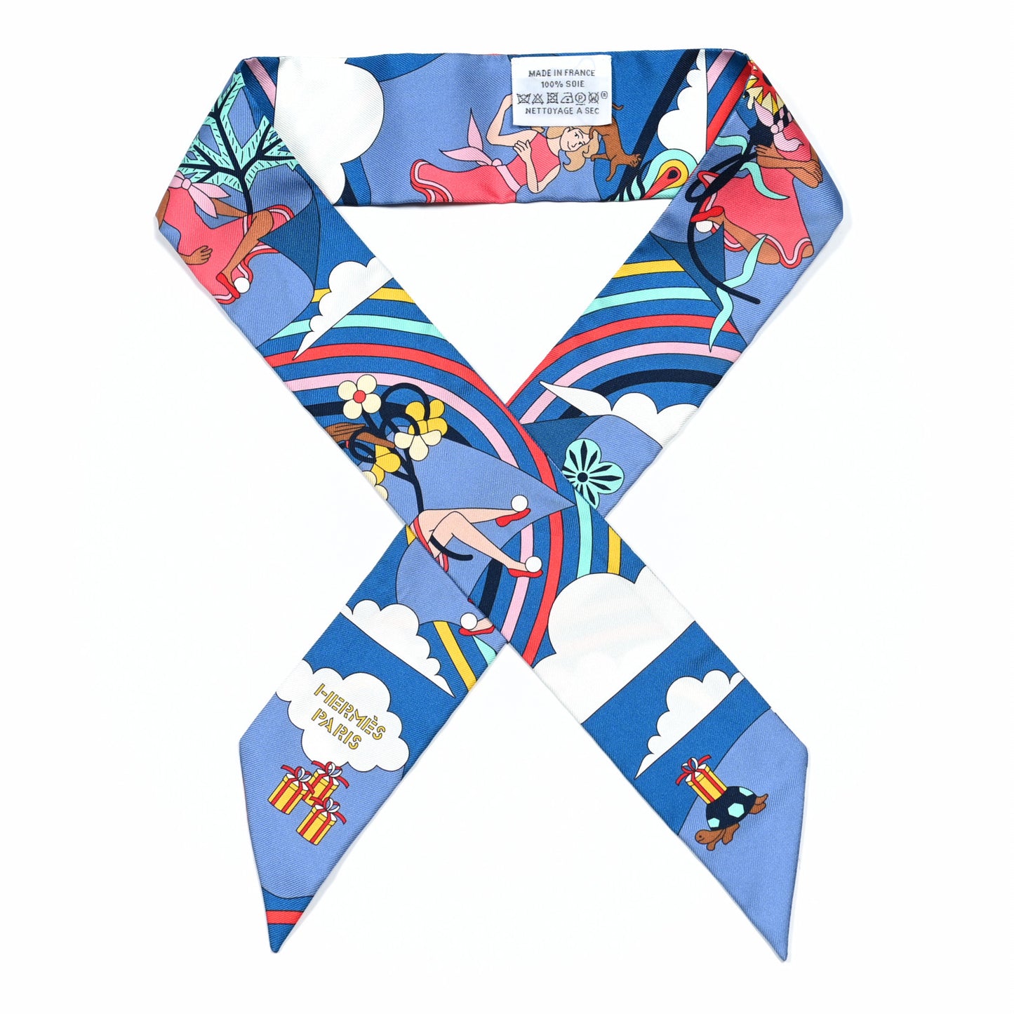 Silk Carres Volants Twilly Bleu Jaune Vif Multicolor