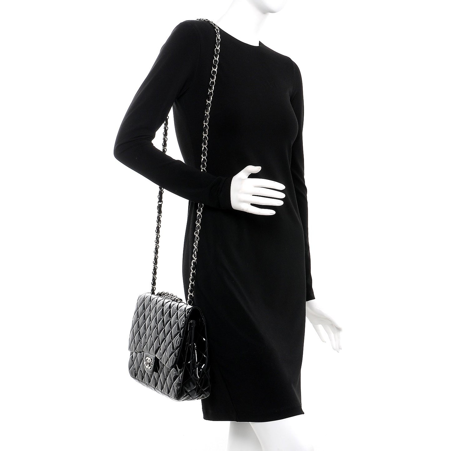 Patent Quilted Jumbo Single Flap Black