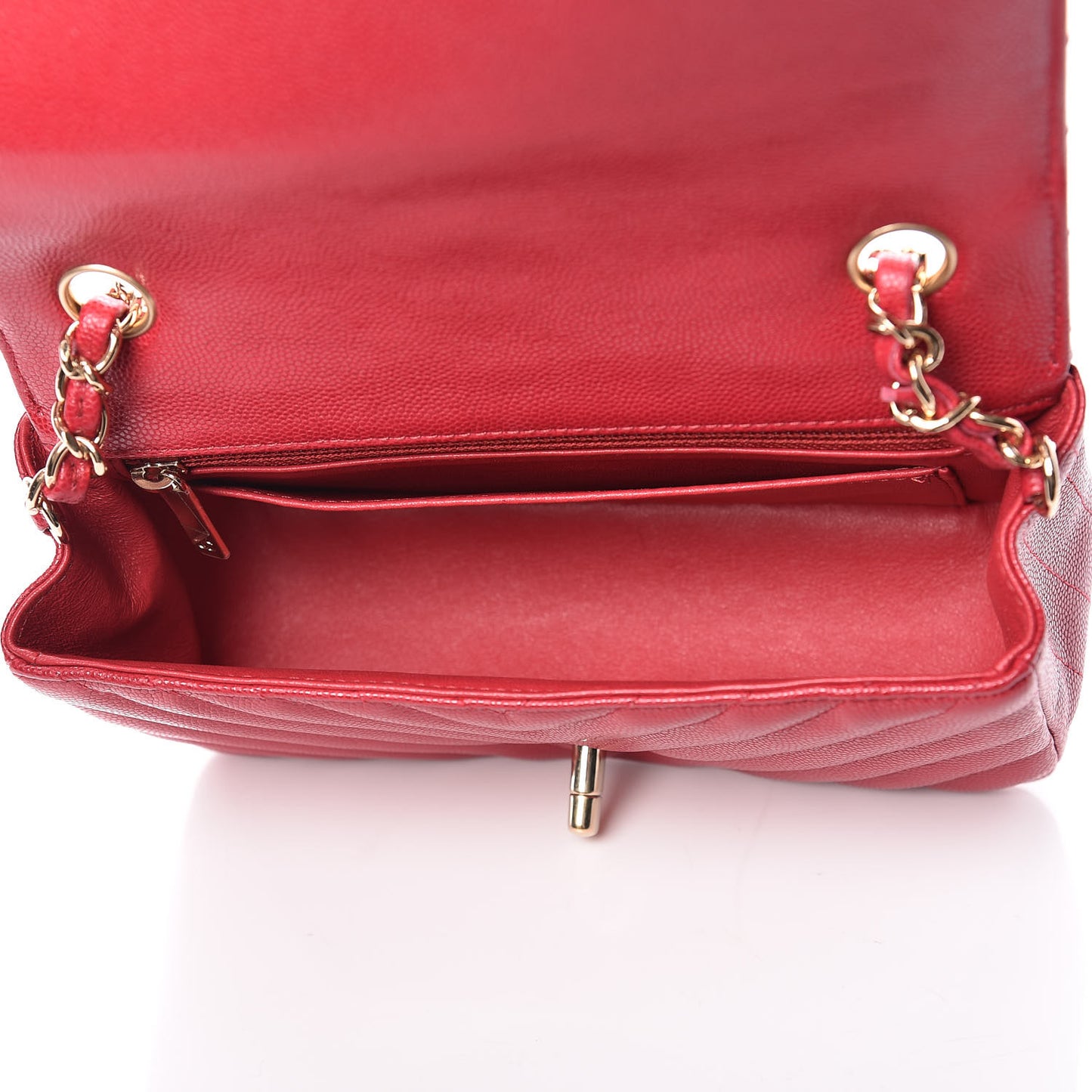 Caviar Chevron Quilted Mini Rectangular Flap Dark Red