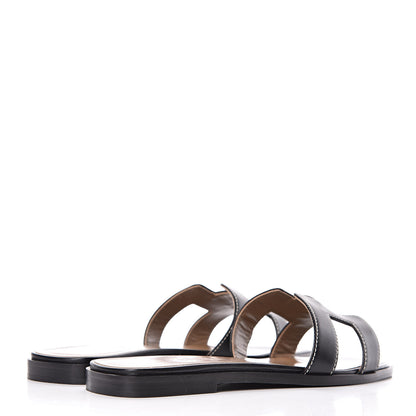 Hermes Box Calfskin Oran Sandals 36.5 Black 4 of 9