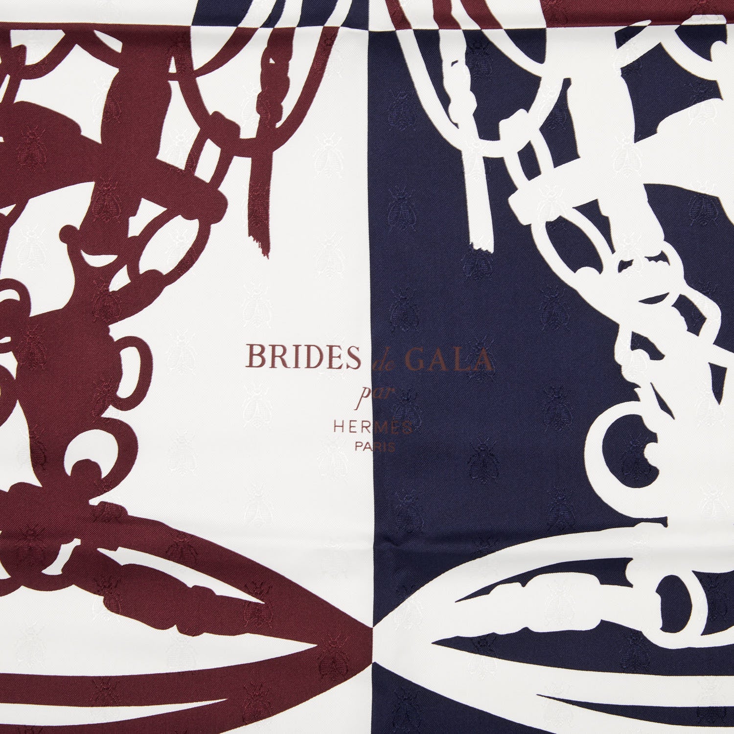 Hermes Silk Brides De Gala Quadri Tattoo Scarf 90 Marine White Bourgogne 2 of 3
