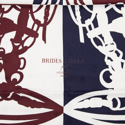 Hermes Silk Brides De Gala Quadri Tattoo Scarf 90 Marine White Bourgogne 2 of 3