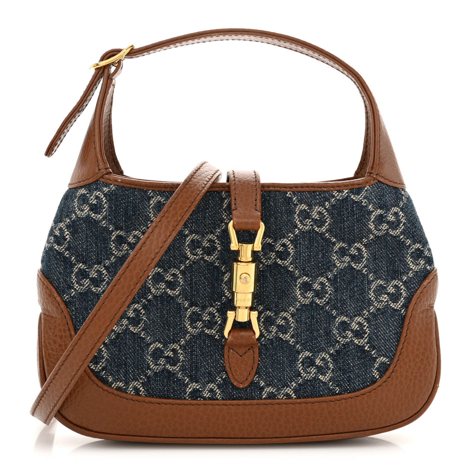 Gucci New Denim GG Monogram Calfskin Mini Jackie 1961 Hobo Blue Tea Cuir 1 of 12
