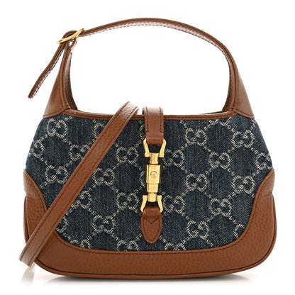 Gucci New Denim GG Monogram Calfskin Mini Jackie 1961 Hobo Blue Tea Cuir 1 of 12