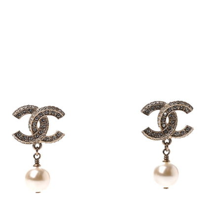 Chanel Crystal Timeless CC Pearl Drop Earrings Light Gold 1 of 4