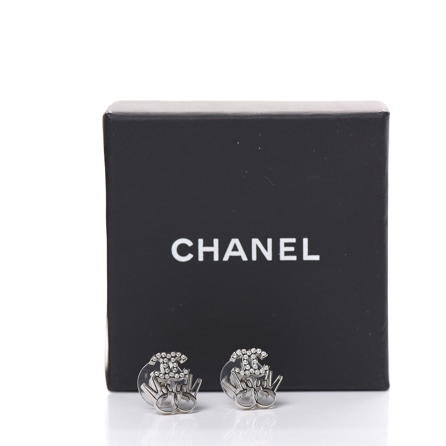 Crystal CC Peace Sign Emoji Earrings Silver