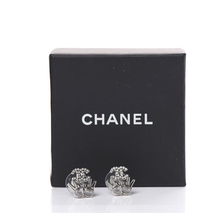 Chanel Crystal CC Peace Sign Emoji Earrings Silver 5 of 5