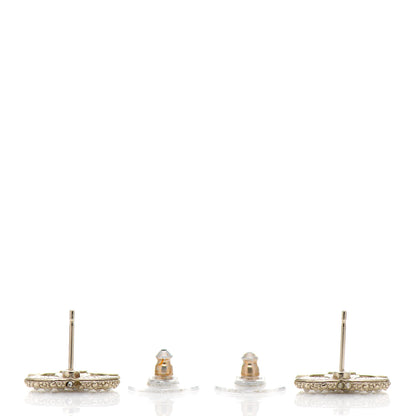 Chanel Pearl Crystal CC Earrings Light Gold 3 of 4