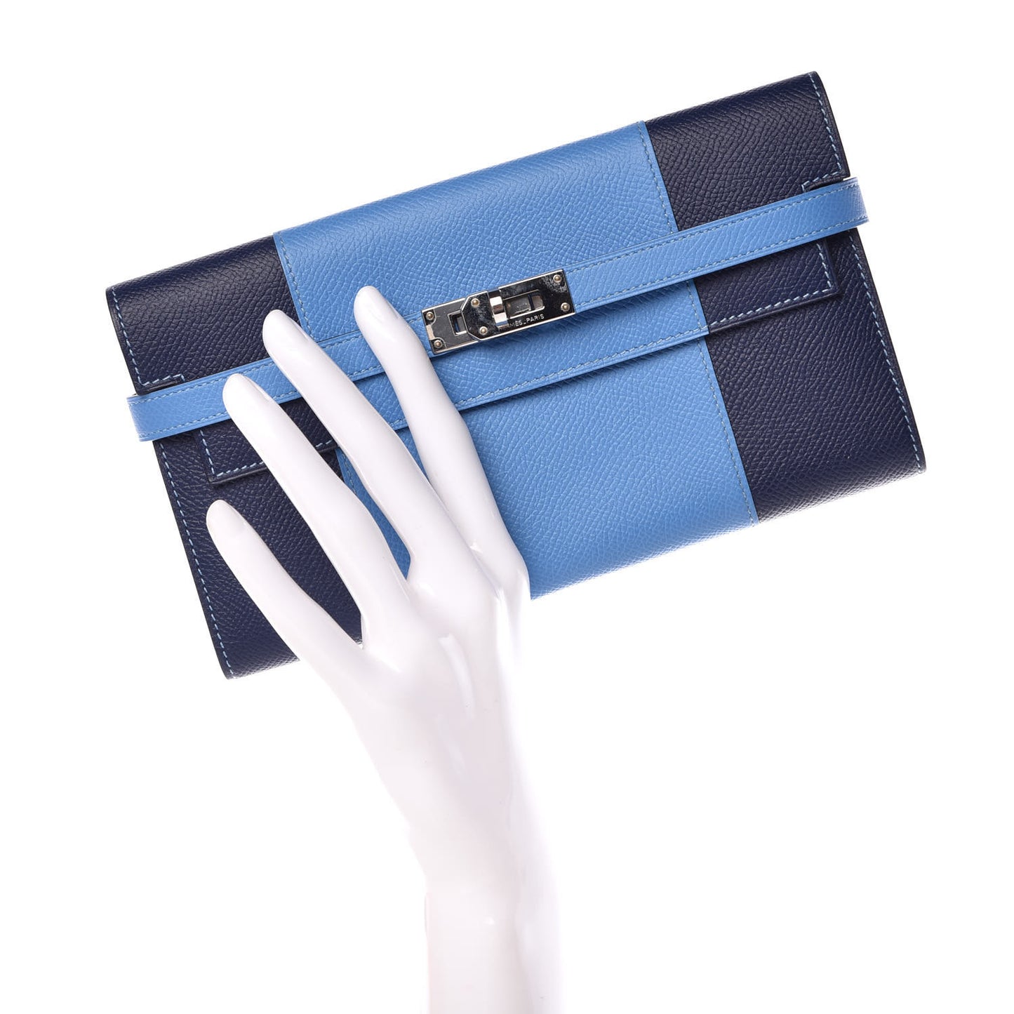 Epsom Kelly Longue Flag Wallet Bleu Paradis Bleu Saphir