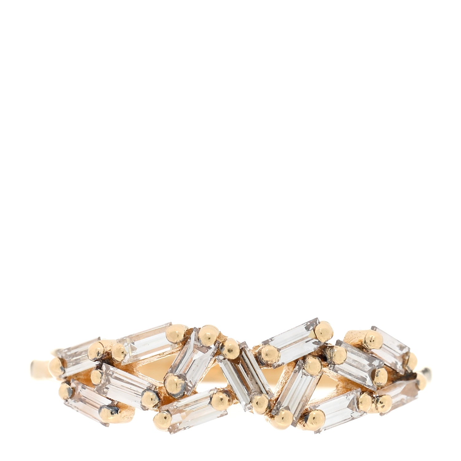 Suzanne Kalan 18K Yellow Gold Diamond Baguette Fireworks Ring 55 7.25 1 of 4