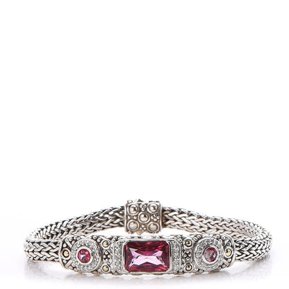 John Hardy Sterling Silver 18K Yellow Gold Pink Tourmaline Diamond Batu Sari Bracelet 1 of 9