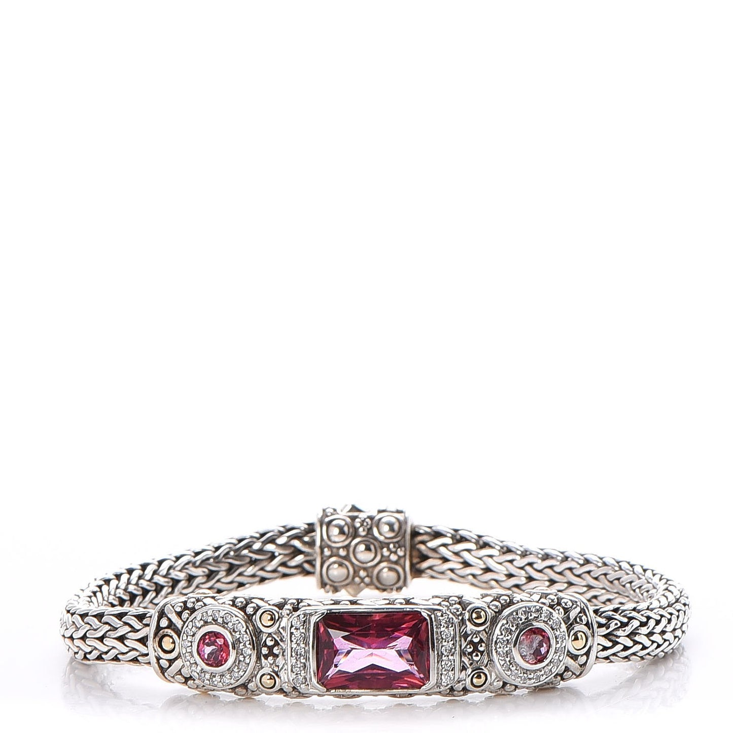 Sterling Silver 18K Yellow Gold Pink Topaz Diamond Batu Sari Bracelet