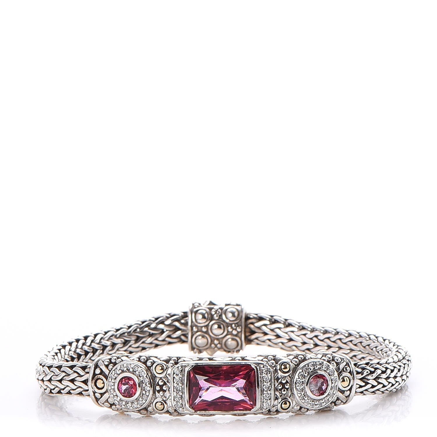 John Hardy Sterling Silver 18K Yellow Gold Pink Topaz Diamond Batu Sari Bracelet 1 of 9