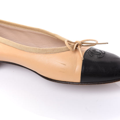 Chanel Lambskin Cap Toe CC Ballerina Flats 39 Beige Black 8 of 9