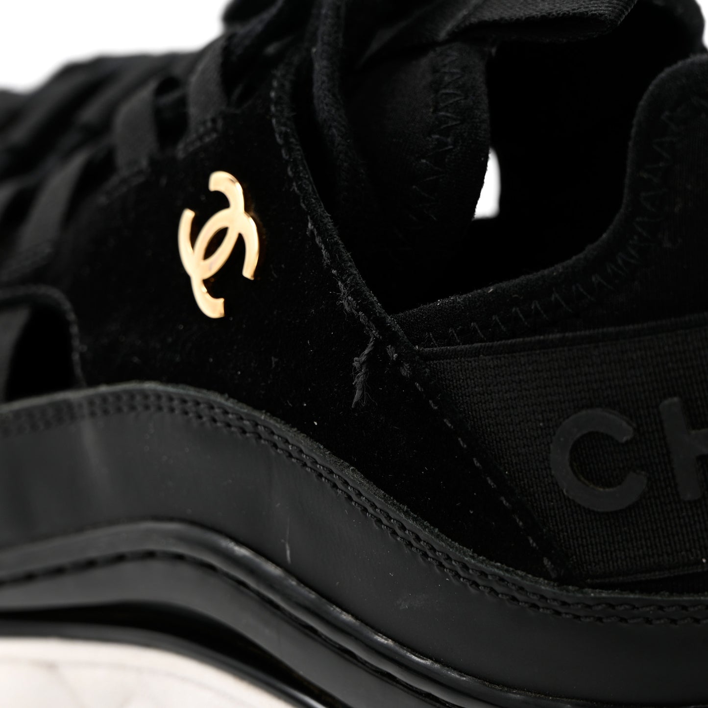 Fabric Calfskin Suede CC Sneakers 37.5 Black