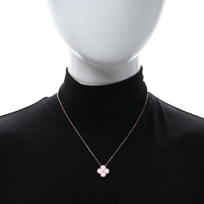 Van Cleef & Arpels 18K Rose Gold Diamond Pink Porcelain Vintage Alhambra Pendant Necklace 2 of 5