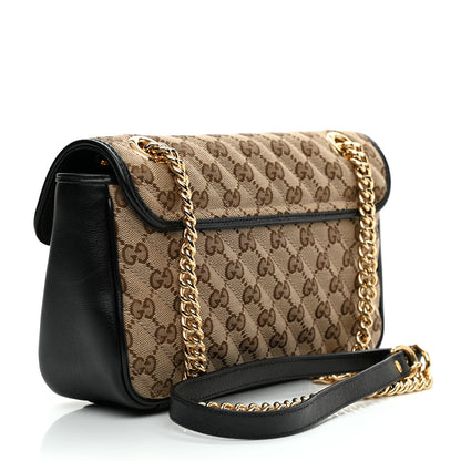 Gucci Monogram Matelasse Diagonal Small GG Marmont Shoulder Bag Beige Black 3 of 9