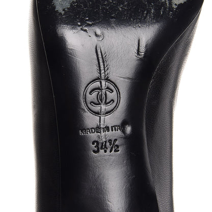 Chanel Lambskin Satin CC Cap Toe Kitten Heel Pumps 34.5 Black 8 of 12