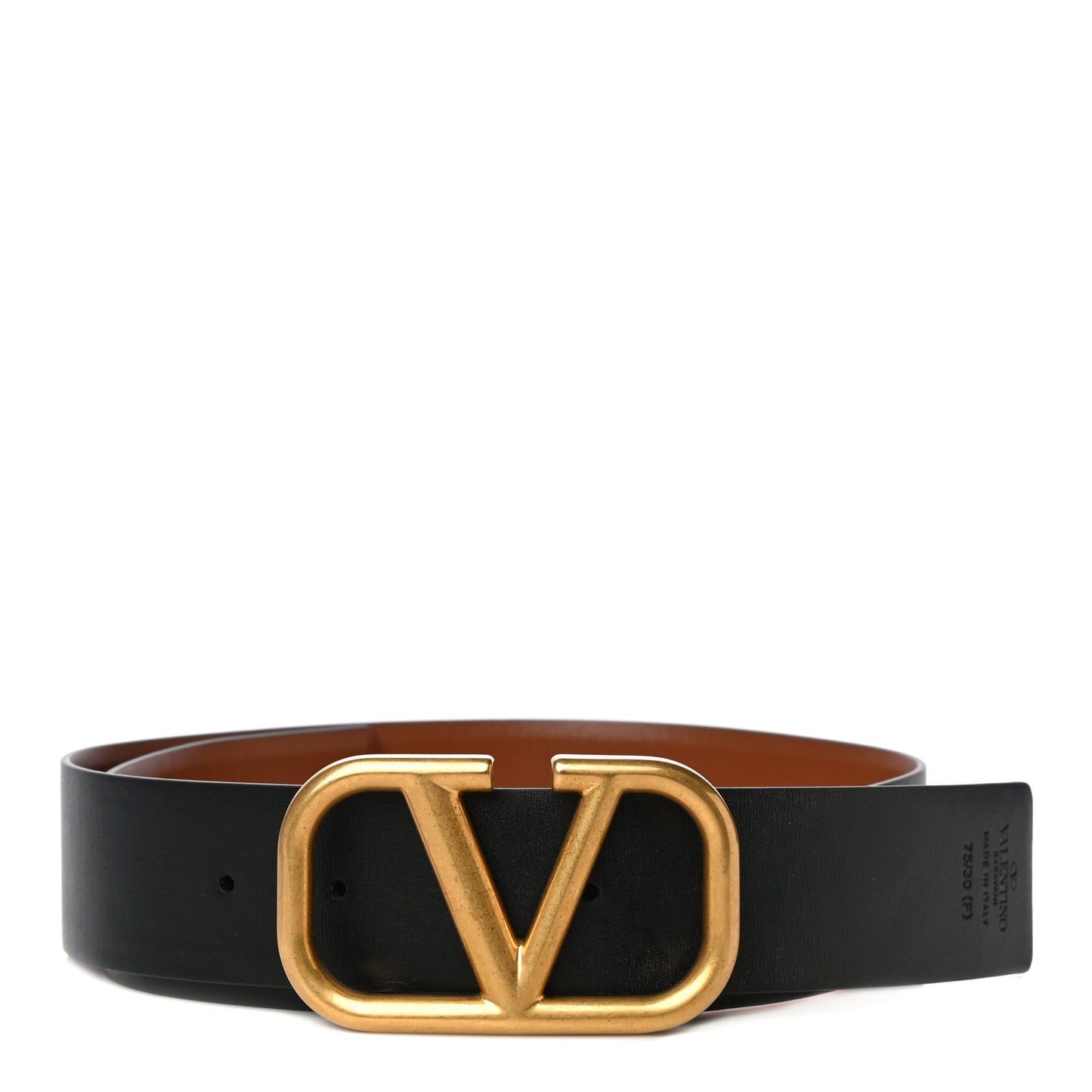 Glossy Calfskin VLogo Reversible Belt 75 30 Black Brown