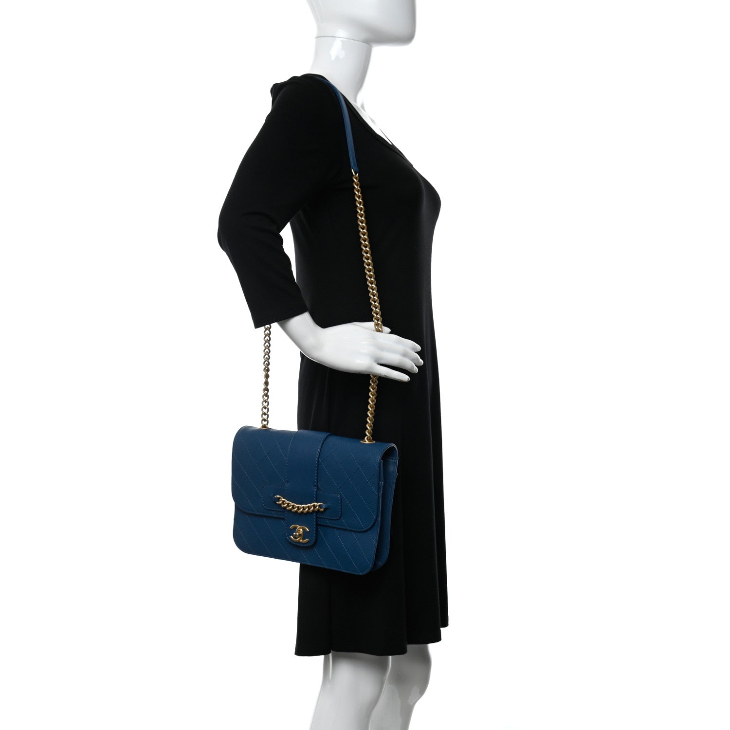 Chanel Sheepskin Stitched Chain Large Flap Bag Blue 2 of 10