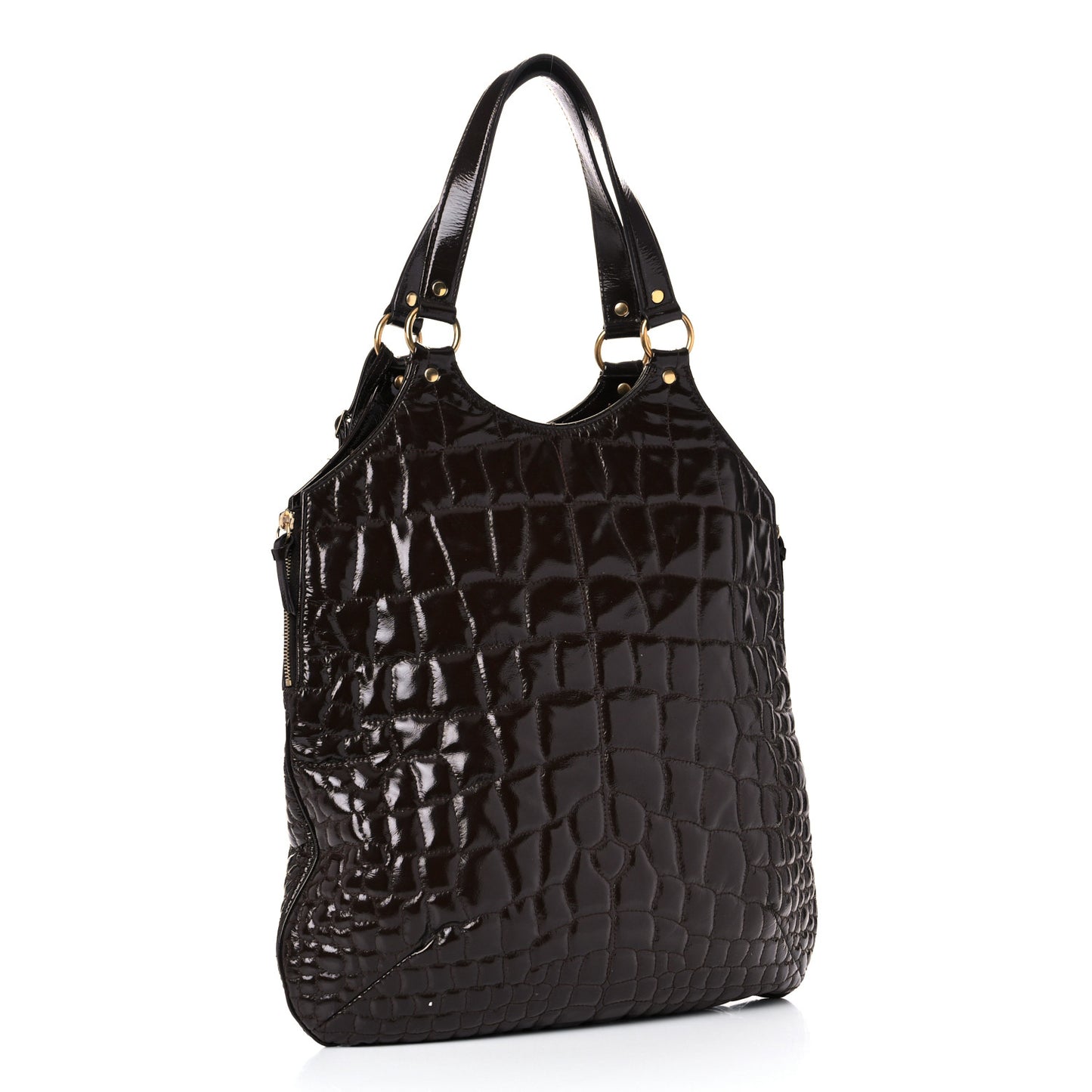 Patent Crocodile Embossed Tribute Tote Brown