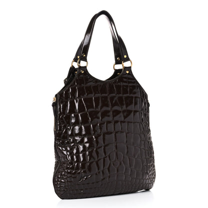 Saint Laurent Patent Crocodile Embossed Tribute Tote Brown 3 of 23