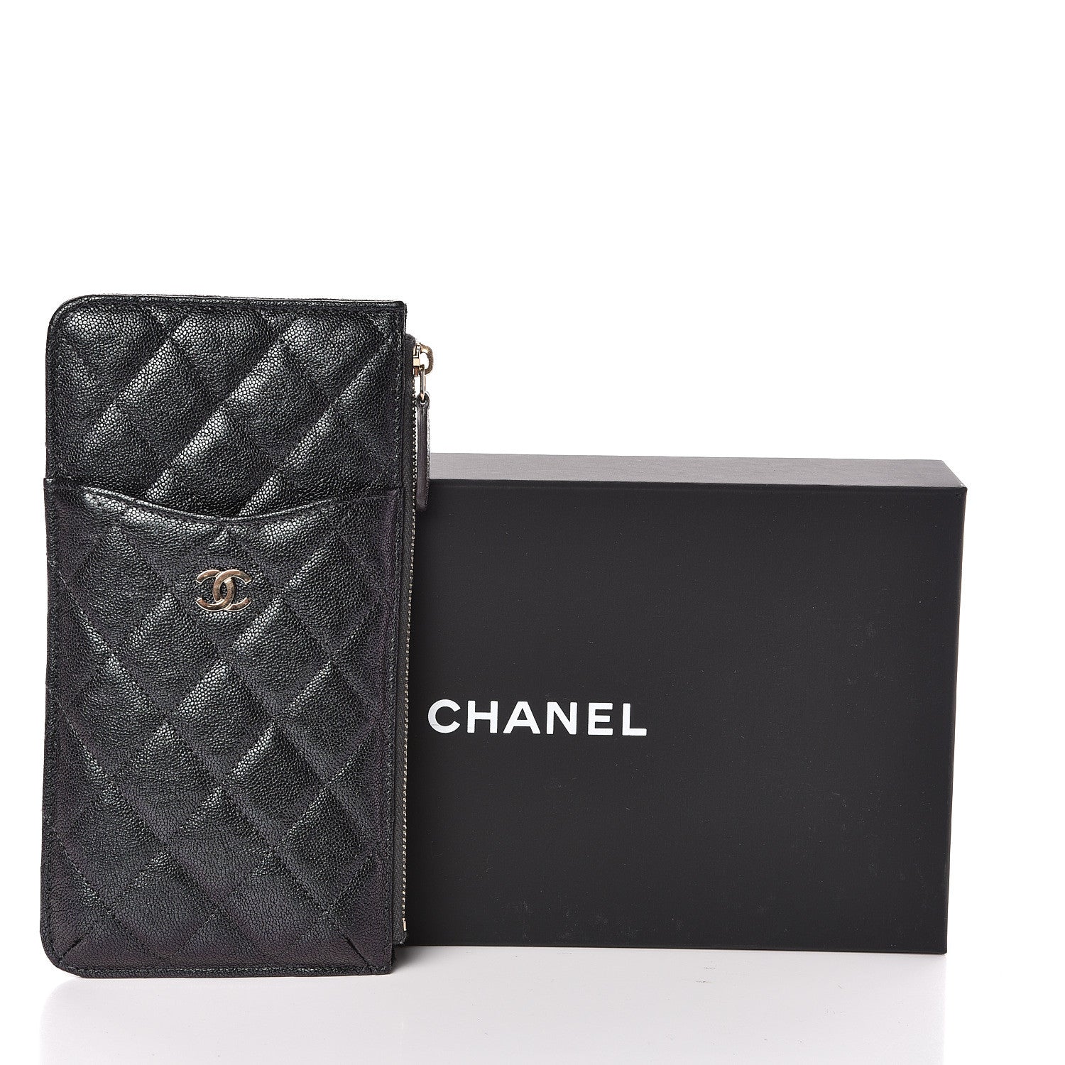 Chanel Iridescent Caviar Quilted Classic Flat Wallet Pouch Black 8 of 8
