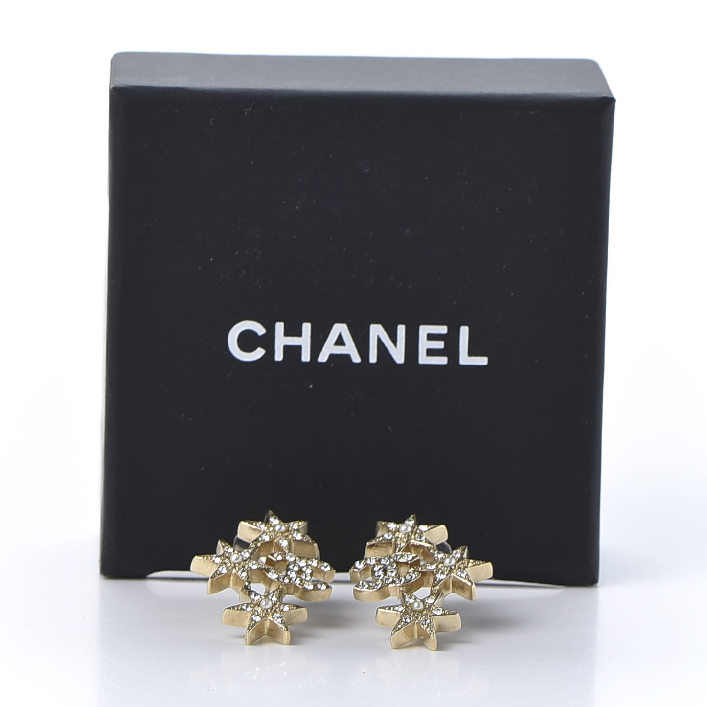 Crystal Pearl CC Star Earrings Gold