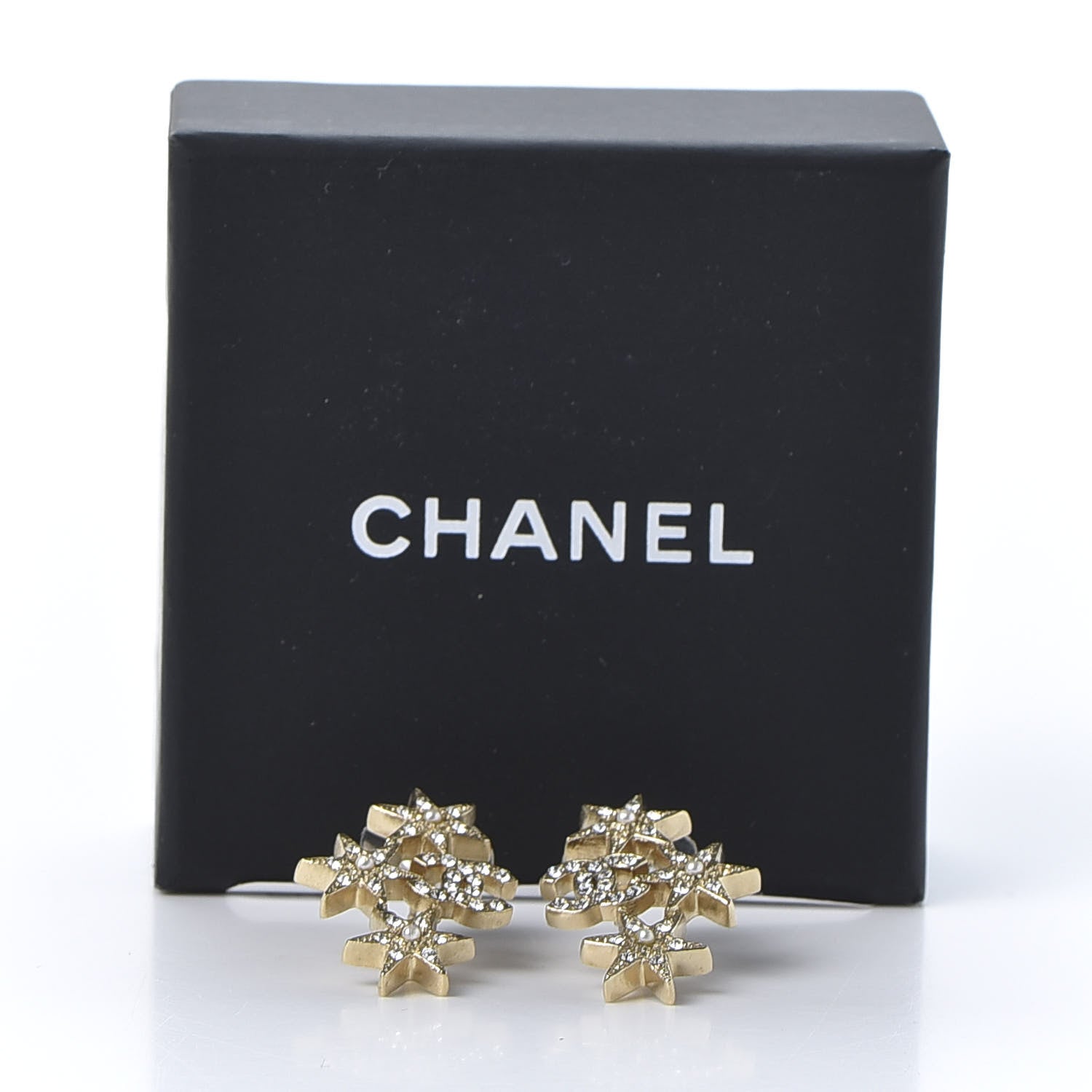 Chanel Crystal Pearl CC Star Earrings Gold 6 of 6