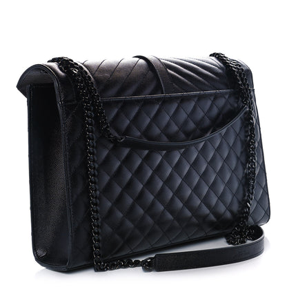 Saint Laurent Calfskin Mixed Matelasse Triquilt Large Monogram Satchel Black 3 of 12