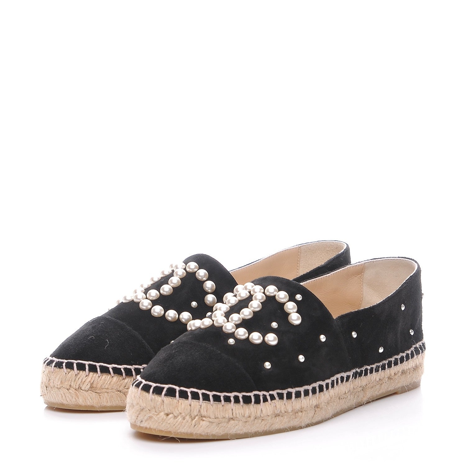 Chanel Suede Pearl CC Espadrilles 38 Black 3 of 9
