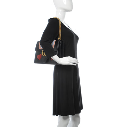 Gucci Calfskin Web Heart Medium GG Marmont Chain Handle Bag Black 2 of 12