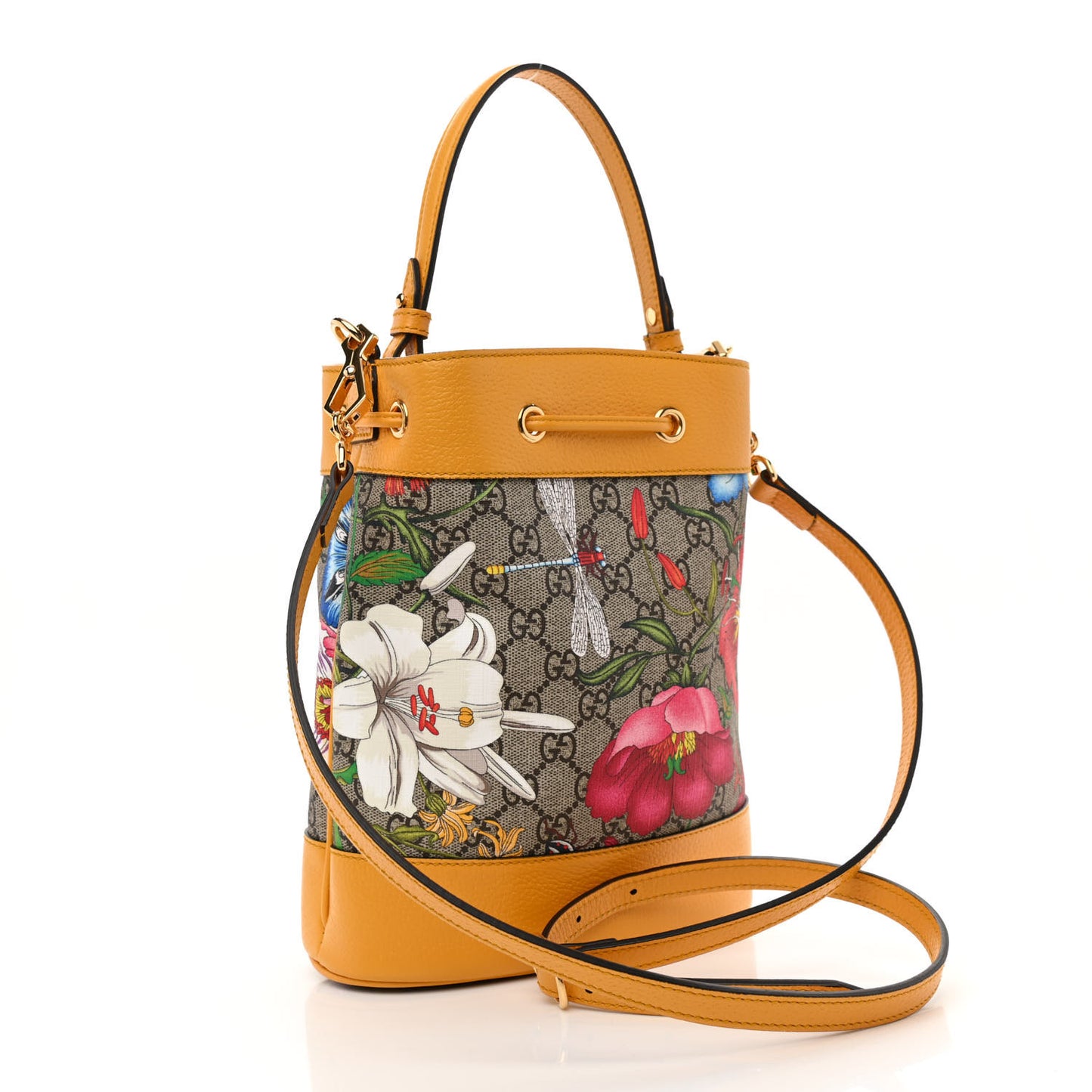 GG Supreme Monogram Flora Small Ophidia Bucket Bag Beige Multicolor Crop