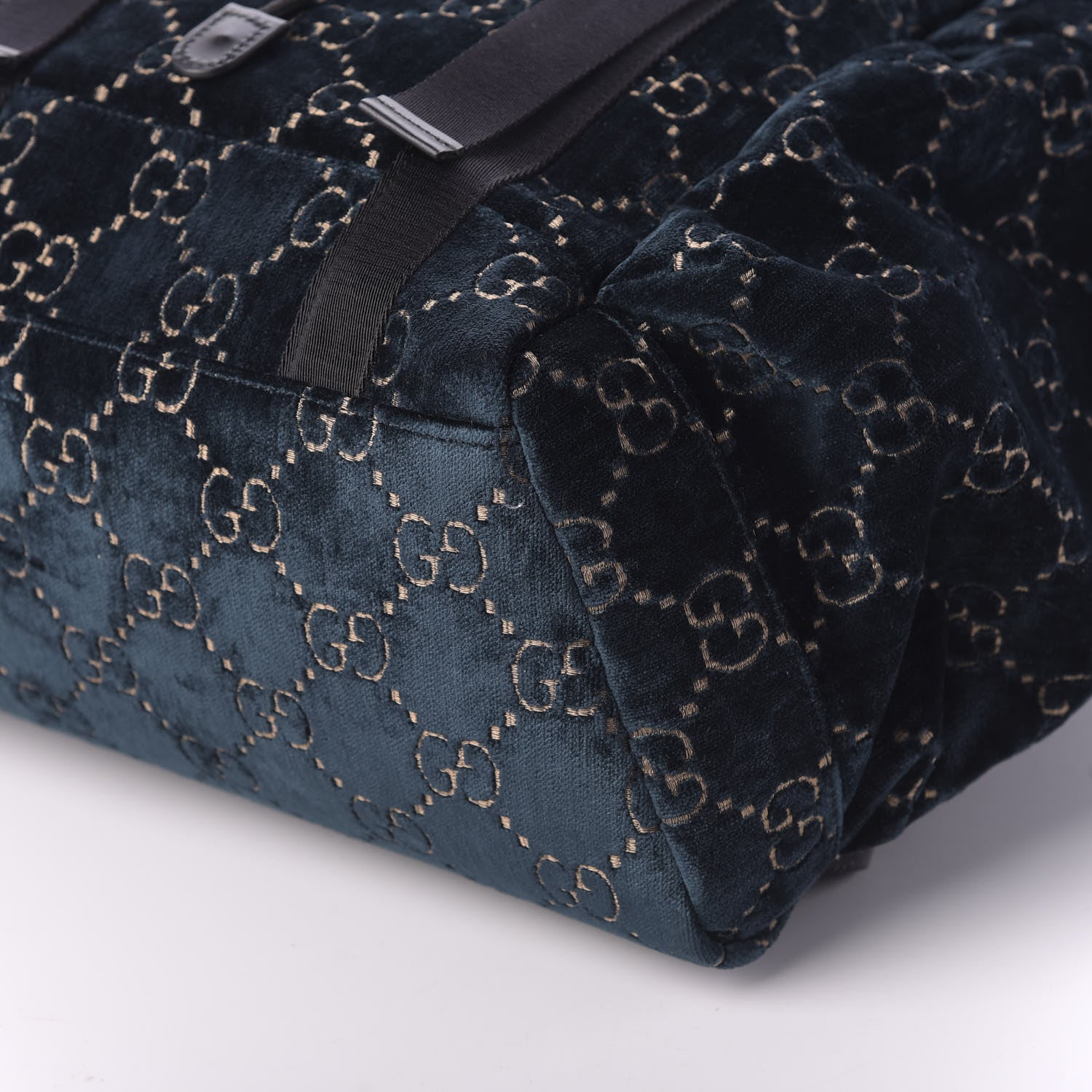 Gucci Velvet GG Monogram Web Medium Double Buckle Backpack Blue Beige Black 6 of 9
