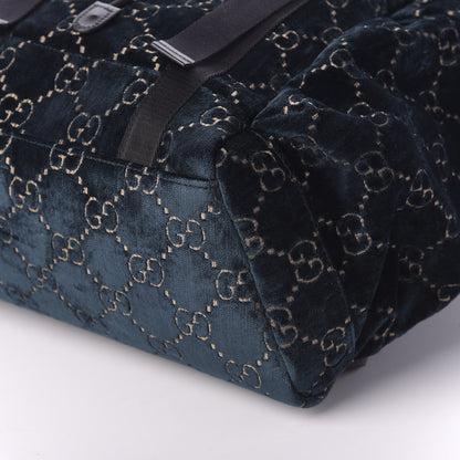 Gucci Velvet GG Monogram Web Medium Double Buckle Backpack Blue Beige Black 6 of 9