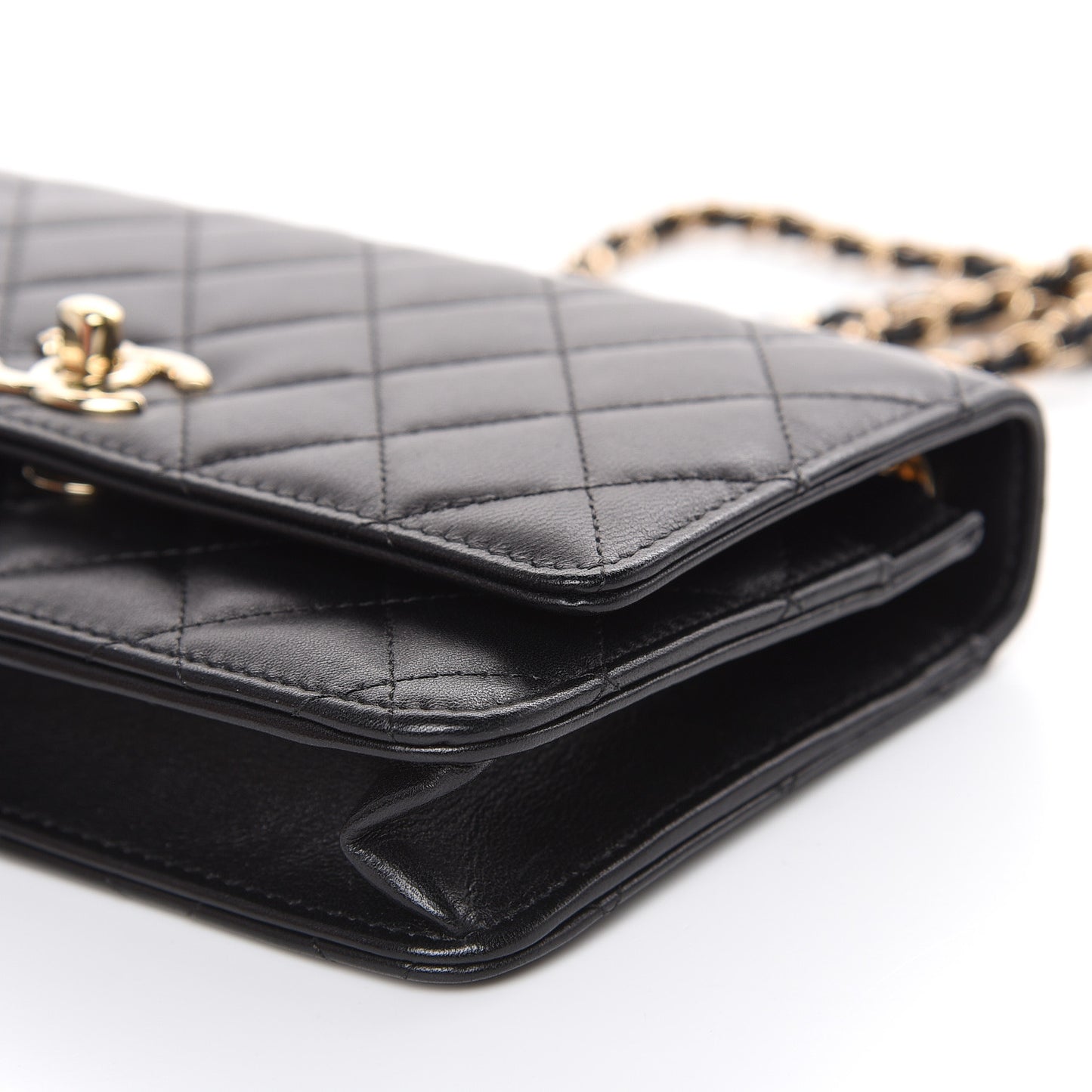 Lambskin Quilted Trendy CC Wallet On Chain WOC Black