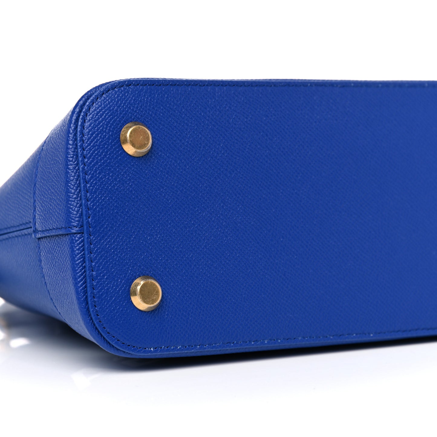 Signature Grained Calfskin Logo S Ville Top Handle Bag Bleu Roi White