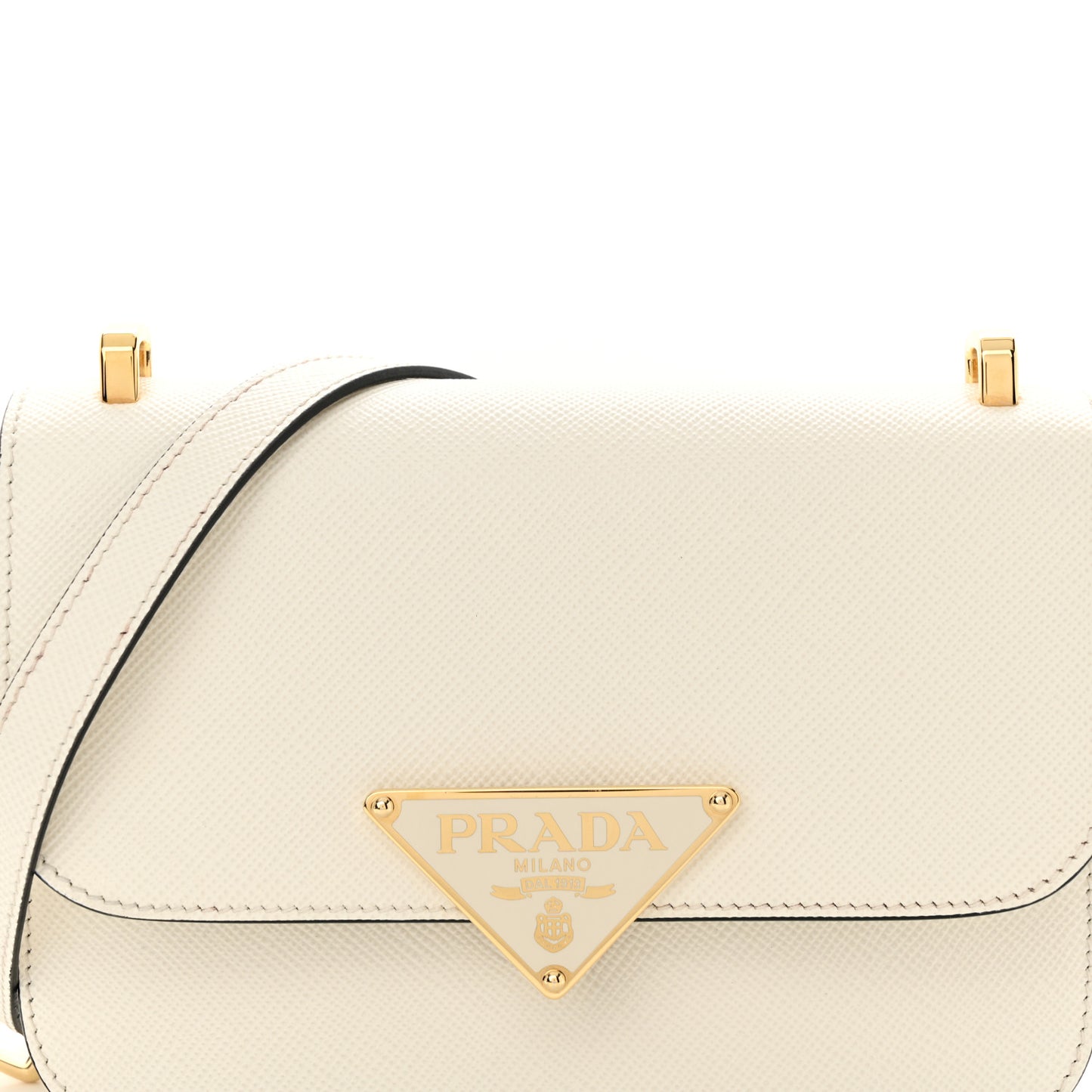 Saffiano Cuir Triangle Embleme Flap Shoulder Bag White