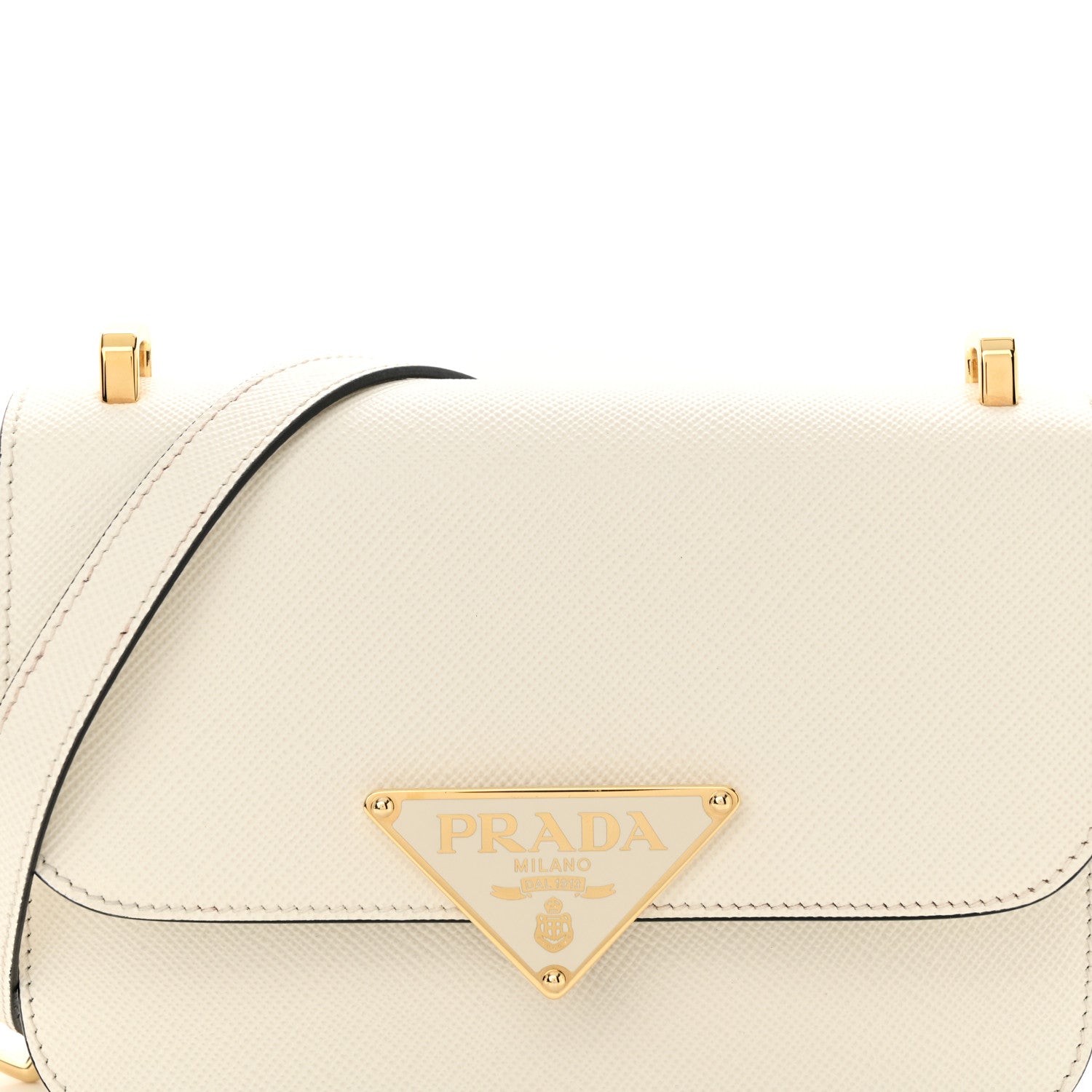 Prada Saffiano Cuir Triangle Embleme Flap Shoulder Bag White 7 of 13
