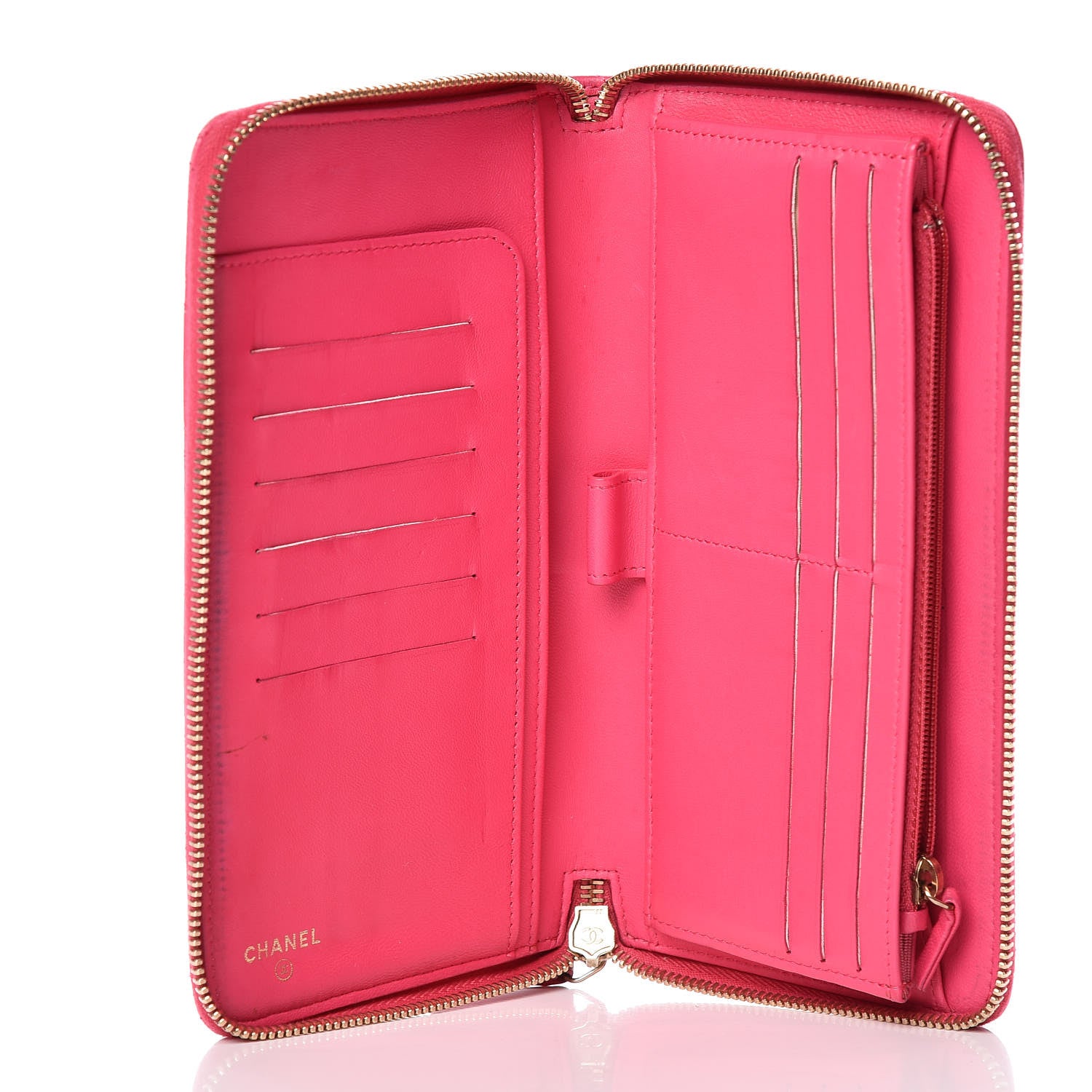 Chanel Lambskin Quilted Large Zip Around Organizer Wallet Dark Pink 9 of 14