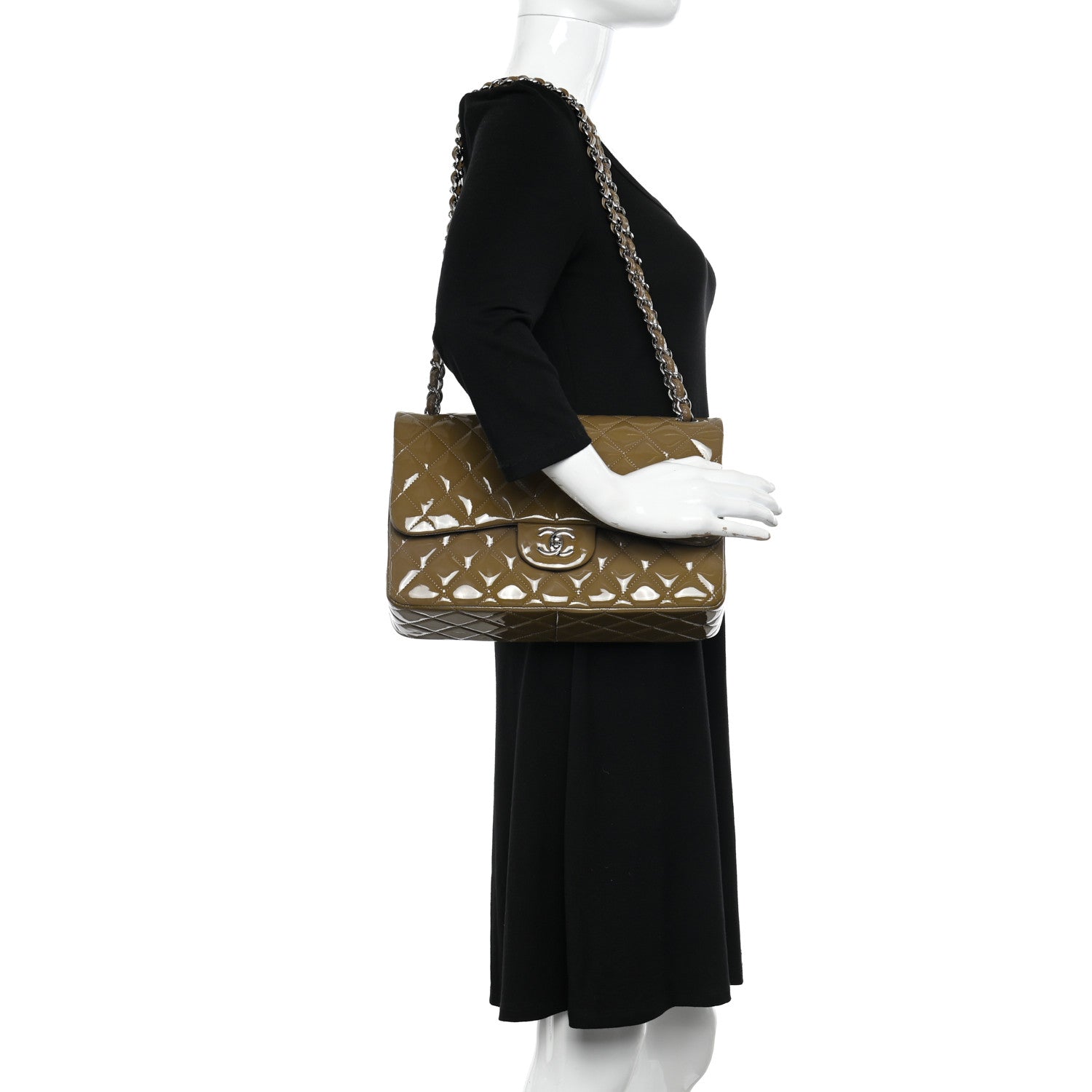 Chanel Patent Calfskin Quilted Jumbo Double Flap Grey 2 of 13