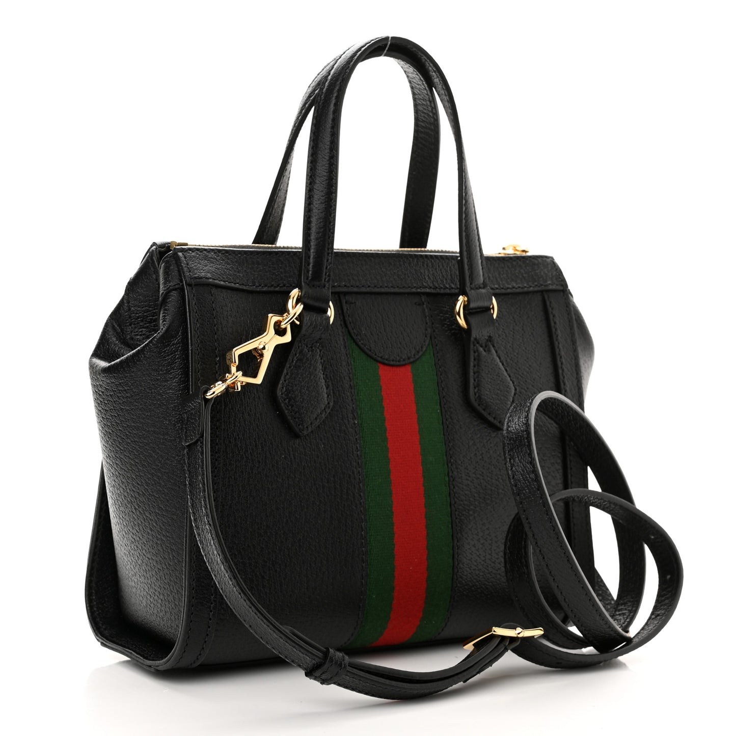 Textured Calfskin Web Small Ophidia Tote Bag Black