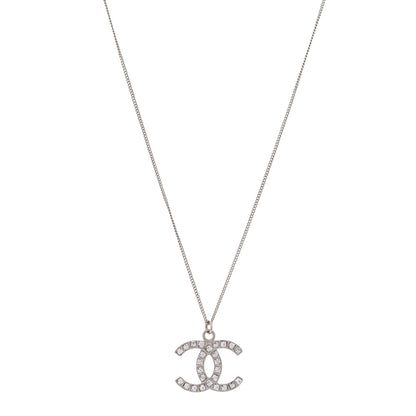 Chanel Crystal CC Pendant Necklace Silver 1 of 5