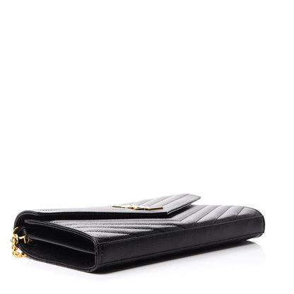 Saint Laurent Grain De Poudre Matelasse Chevron Monogram Chain Wallet Black 4 of 12